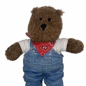 Classic Baby Gap Teddy Bear Plush Denim Overalls 14" Stuffed Animal